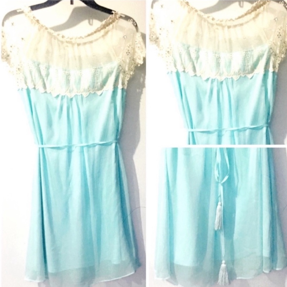 Altar’d State SZ S Blue Mini Dress Lace Collar With Belt